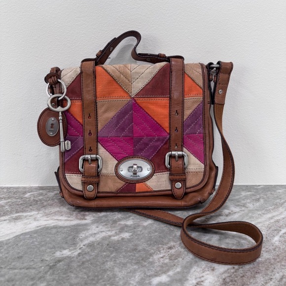 Fossil Handbags - Fossil Vintage Y2K Maddox Patchwork Leather Crossbody Bag Turnlock Boho Purse